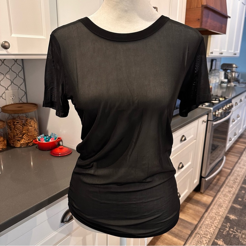Allchic Black Sheer Mesh T-shirt Womens L Gothic Dark Whimsigoth Grunge Punk